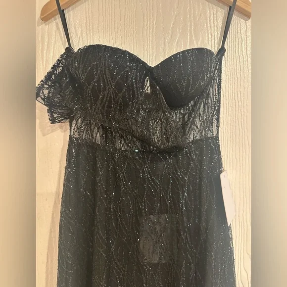 NWT ALAMOUR THE LABEL Ayelet Black Strapless Sweetheart Lace Formal Dress Medium - Picture 7 of 12